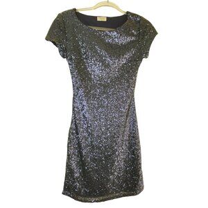 Dark Blue Sequin Bodycon Mini Cocktail Dress Open‎ Back Small Sexy Glam Club Y2K